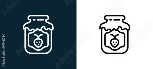 Two-color jam outline icon pair in black and white, editable stroke vector illustration for web, mobile apps, UI design, branding, and print from gastronomy