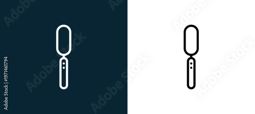 Two-color knife outline icon pair in black and white, editable stroke vector illustration for web, mobile apps, UI design, branding, and print from gastronomy