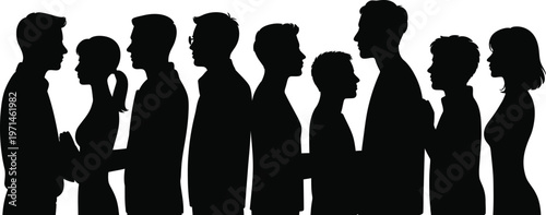 Silhouette, people, business team, black icons, profile views, office workers, vector set