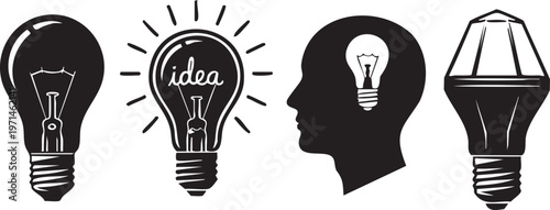 Lightbulbs and a human head representing ideas