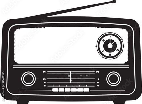 Vintage Radio, Retro Radio Illustration, Black and White Radio Icon, Vector Radio Design