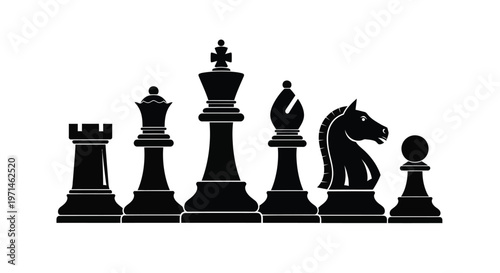 Black chess pieces arranged in a row a striking silhouette