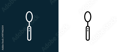 Two-color spoon outline icon pair in black and white, editable stroke vector illustration for web, mobile apps, UI design, branding, and print from gastronomy