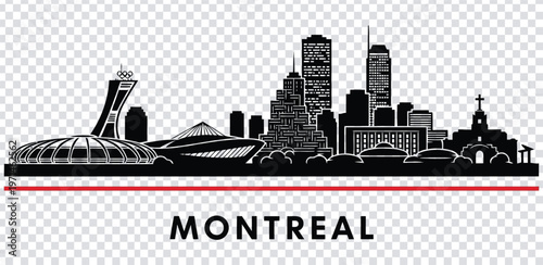 Vector illustration montreal city skyline with famous landmarks and buildings in black silhouette