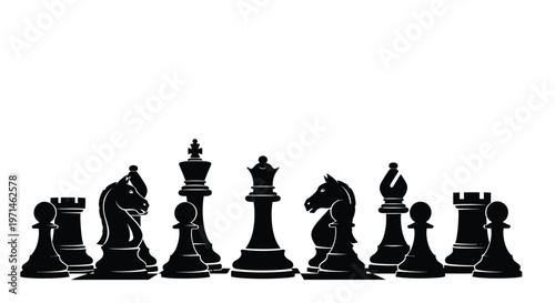 Black chess pieces arranged in a row a striking silhouette