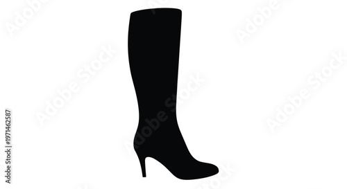 A black high heeled boot is prominently displayed as a dark silhouette