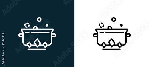 Two-color stew outline icon pair in black and white, editable stroke vector illustration for web, mobile apps, UI design, branding, and print from gastronomy