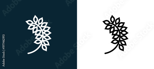 Two-color oat outline icon pair in black and white, editable stroke vector illustration for web, mobile apps, UI design, branding, and print from gastronomy