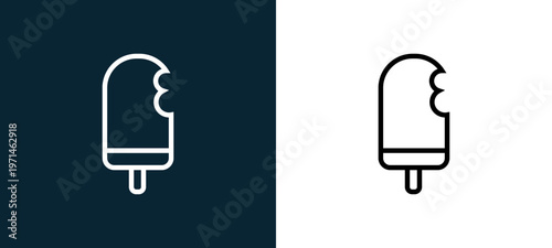 Two-color ice cream outline icon pair in black and white, editable stroke vector illustration for web, mobile apps, UI design, branding, and print from gastronomy