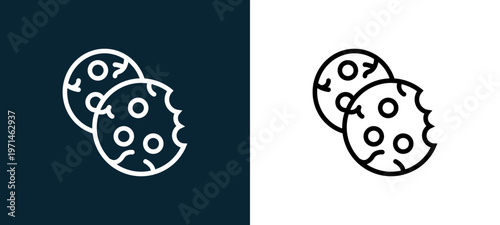 Two-color cookies outline icon pair in black and white, editable stroke vector illustration for web, mobile apps, UI design, branding, and print from gastronomy
