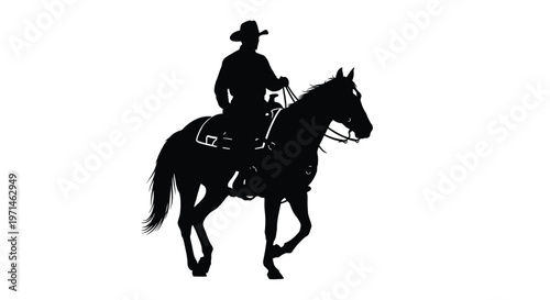 Cowboy riding a horse in a striking black silhouette high quality