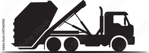 Garbage truck, waste management vehicle, dumpster truck, silhouette icon