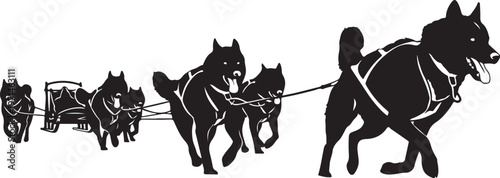 Sled dogs, dog sled, husky team, winter sports, black vector icons