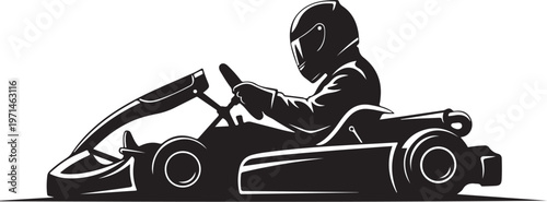 Racing go-kart, go-kart silhouette, karting illustration, speedster vector