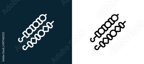 Two-color kebab outline icon pair in black and white, editable stroke vector illustration for web, mobile apps, UI design, branding, and print from gastronomy