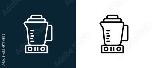 Two-color mixer outline icon pair in black and white, editable stroke vector illustration for web, mobile apps, UI design, branding, and print from gastronomy