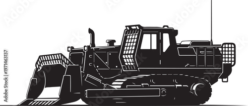 Bulldozer, heavy equipment, construction vehicle, industrial machine, black silhouette