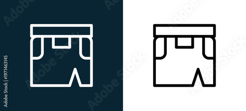 Two-color skirt outline icon pair in black and white, editable stroke vector illustration for web, mobile apps, UI design, branding, and print from table tennis
