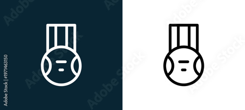 Two-color medal outline icon pair in black and white, editable stroke vector illustration for web, mobile apps, UI design, branding, and print from table tennis