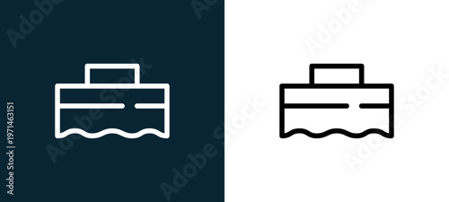 Two-color judge outline icon pair in black and white, editable stroke vector illustration for web, mobile apps, UI design, branding, and print from table tennis