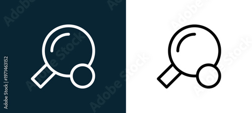 Two-color table tennis outline icon pair in black and white, editable stroke vector illustration for web, mobile apps, UI design, branding, and print from table tennis