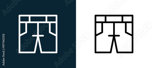 Two-color pants outline icon pair in black and white, editable stroke vector illustration for web, mobile apps, UI design, branding, and print from table tennis