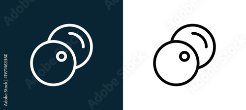 Two-color ball outline icon pair in black and white, editable stroke vector illustration for web, mobile apps, UI design, branding, and print from table tennis