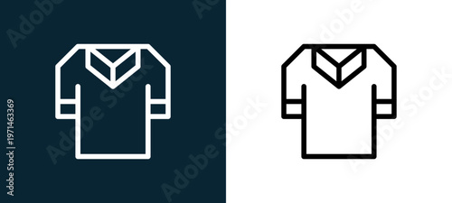 Two-color polo shirt outline icon pair in black and white, editable stroke vector illustration for web, mobile apps, UI design, branding, and print from table tennis