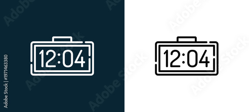 Two-color clock outline icon pair in black and white, editable stroke vector illustration for web, mobile apps, UI design, branding, and print from smart home