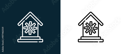 Two-color automation outline icon pair in black and white, editable stroke vector illustration for web, mobile apps, UI design, branding, and print from smart home