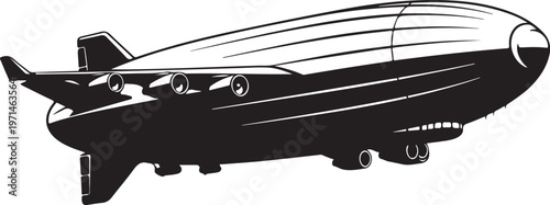 Black airship, zeppelin icon, vector blimp, aircraft silhouette