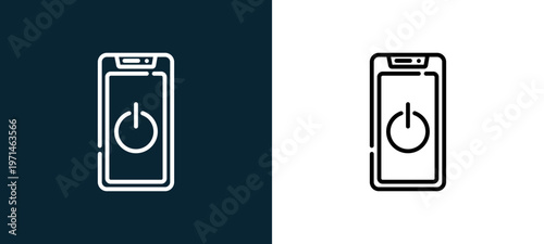 Two-color turn off outline icon pair in black and white, editable stroke vector illustration for web, mobile apps, UI design, branding, and print from smart home