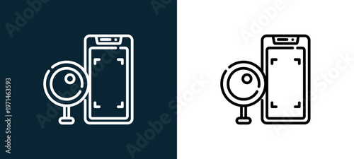 Two-color cctv outline icon pair in black and white, editable stroke vector illustration for web, mobile apps, UI design, branding, and print from smart home