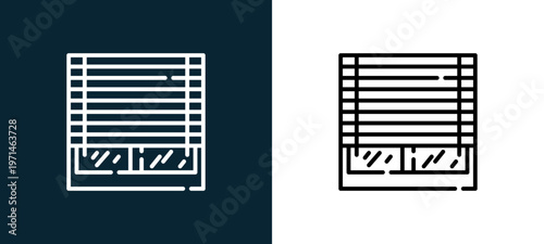 Two-color window outline icon pair in black and white, editable stroke vector illustration for web, mobile apps, UI design, branding, and print from smart home