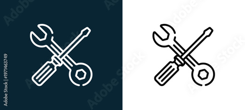 Two-color tings outline icon pair in black and white, editable stroke vector illustration for web, mobile apps, UI design, branding, and print from tech support
