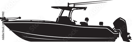 Black boat silhouette, speedboat icon, motorboat vector, nautical graphic