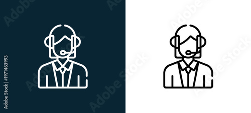 Two-color customer support outline icon pair in black and white, editable stroke vector illustration for web, mobile apps, UI design, branding, and print from tech support