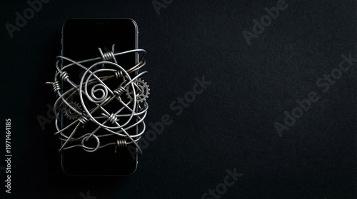 Ftc lawsuit antitrust concept with smartphone locked by wire dark background showing google search regulation pressure and modern technology