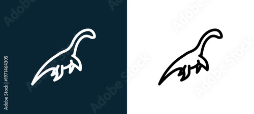 Two-color plesiosaur outline icon pair in black and white, editable stroke vector illustration for web, mobile apps, UI design, branding, and print from diaur