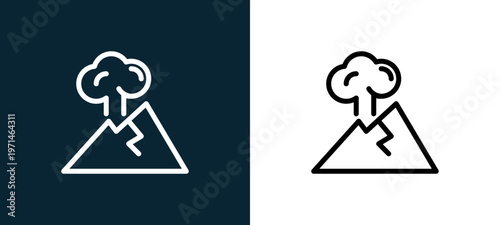 Two-color volcano outline icon pair in black and white, editable stroke vector illustration for web, mobile apps, UI design, branding, and print from diaur