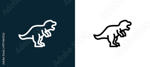 Two-color tyranaurus outline icon pair in black and white, editable stroke vector illustration for web, mobile apps, UI design, branding, and print from diaur