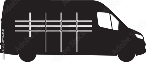 Black van silhouette, vehicle icon, transportation symbol, delivery truck