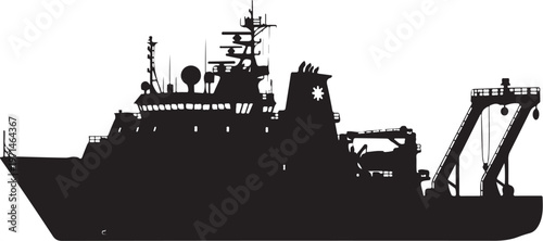 Black silhouette warship, naval vessel, military boat, ship icon