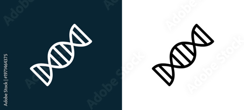 Two-color dna outline icon pair in black and white, editable stroke vector illustration for web, mobile apps, UI design, branding, and print from diaur