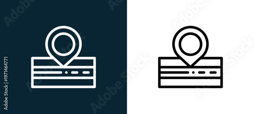 Two-color road outline icon pair in black and white, editable stroke vector illustration for web, mobile apps, UI design, branding, and print from navigation maps