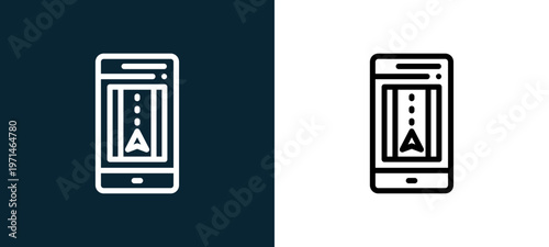 Two-color outline icon pair in black and white, editable stroke vector illustration for web, mobile apps, UI design, branding, and print from navigation maps