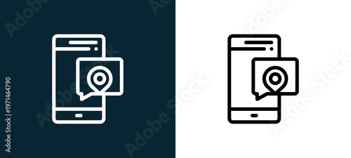 Two-color location outline icon pair in black and white, editable stroke vector illustration for web, mobile apps, UI design, branding, and print from navigation maps