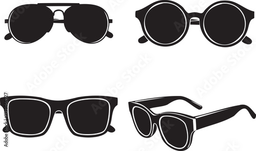 Four pairs of sunglasses with different shapes and styles