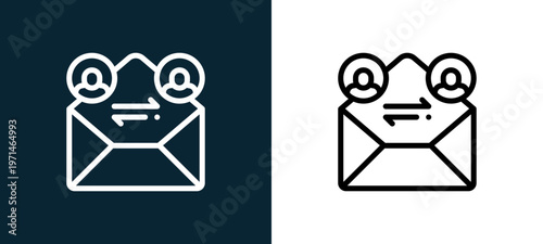 Two-color mailing outline icon pair in black and white, editable stroke vector illustration for web, mobile apps, UI design, branding, and print from friendship