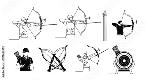 Archery collection silhouettes of archers bows arrows and targets